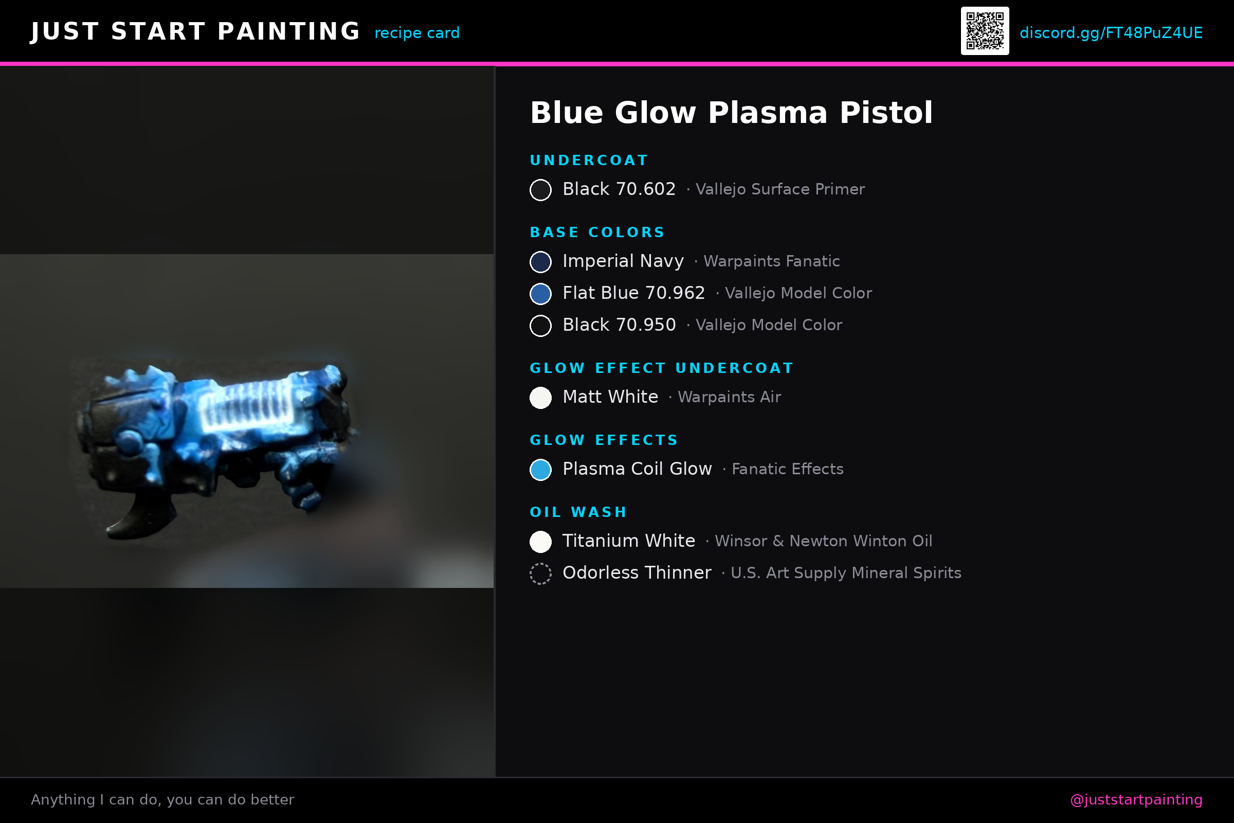 Blue glow plasma pistol recipe card